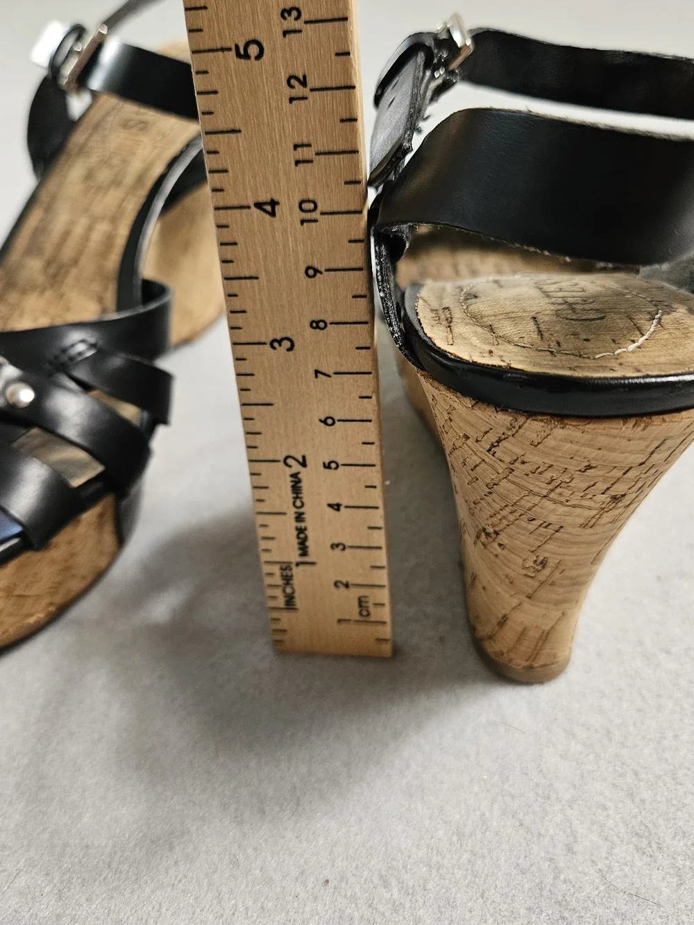 Guess Black Strappy Cork Platform Wedge Sandals Silver G Logo Size 8